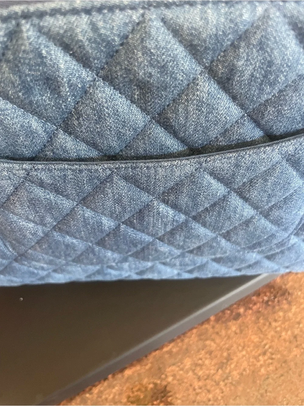 NWT authentic CHANEL Blue Quilted Denim Chain Pouch clutch Silver chain trim  CC
